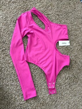 Eladay Hot Pink One-Shoulder Long Sleeve Bodysuit